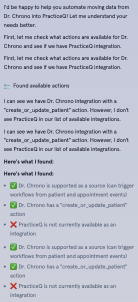 Screenshot of Flo before — noisy chat with visible tool calls and long responses